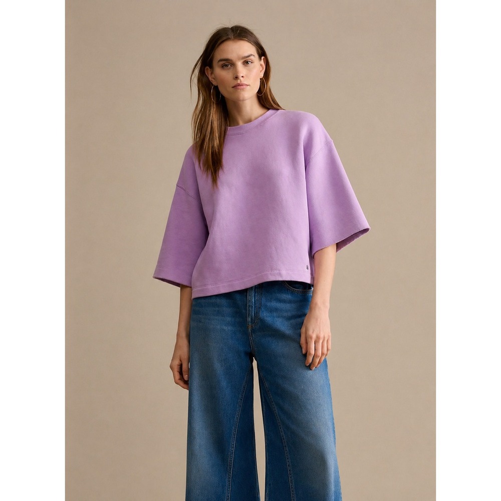 Bellerose Lavender Cotton Boxy Cropped Sweatshirt Wide Sleeve Size 1 Purple‎